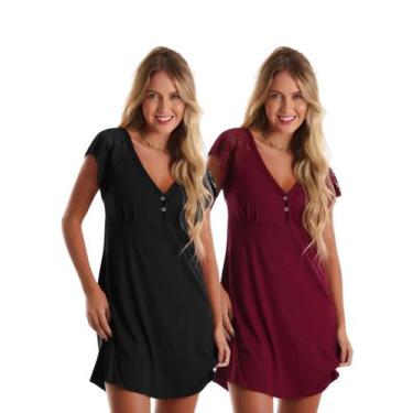 Imagem de Kit com 2 Camisolas Confortáveis em Viscose com Detalhes em Renda Esti