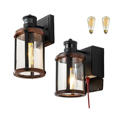 Imagem de OUPAVOCS Luzes Externas com Tomada Gfci, Luzes de Varanda com Sensor de Movimento para Casa 3 Modos, Dusk To Dawn Suporte de Parede para Luminária Externa, Arandela de Parede À Prova D'Água com Vidro