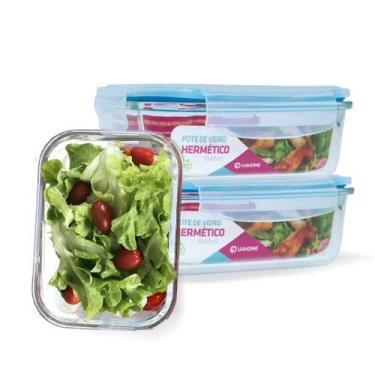 Imagem de Conjunto 3 Potes Vidro Hermético Marmita Mantimentos 1040ml - U4home, 