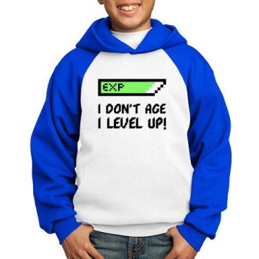 Imagem de Moletom Infantil I Don't Age, I Level Up - Foca na Moda, Branco, Azul,