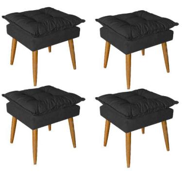 Imagem de Kit 04 Puff Puf Banqueta Opala Para Quarto Sala Recepção Suede Preto -