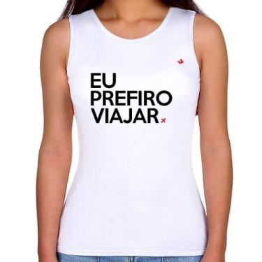 Imagem de Regata Feminina Eu prefiro viajar - Foca na Moda, Branco, M