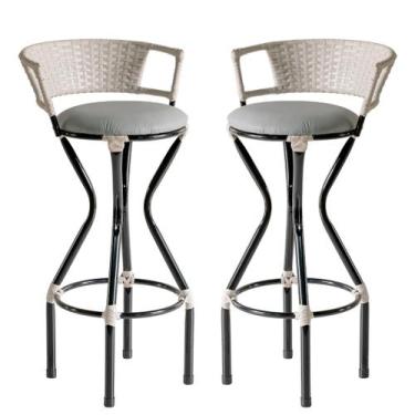 Imagem de 2 Banquetas Charme em Ferro e Fibra Sintética para Balcão, Bar  - Coag