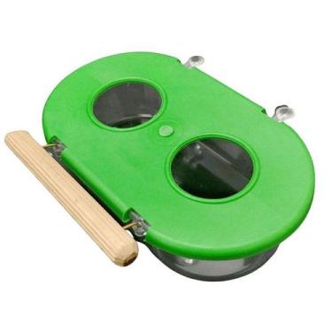 Imagem de Comedouro Médio com Poleiro 2 Furos - Verde - Injetfour