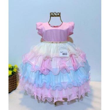 Imagem de Vestido festa infantil rosa  1 aninho chuva de amor  nuvem de benção  
