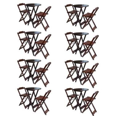 Imagem de Kit 8 Jogos de Mesa Bistrô de Madeira com 2 Cadeiras Dobravel Ideal pa