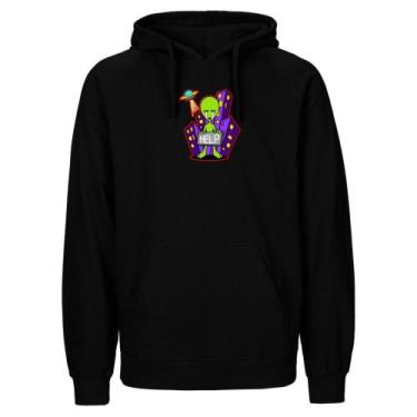 Imagem de Moletom Flanelado Unissex Estampado Blusa de Frio Canguru Preta - Rela