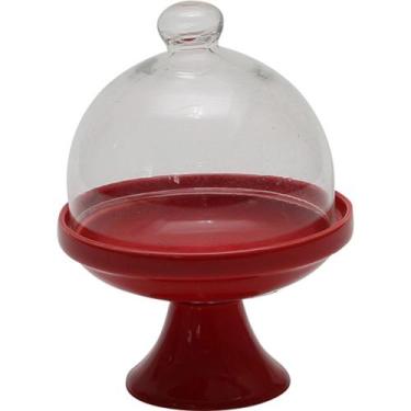 Imagem de Prato Para Bolo Vermelho Com Pé E Tampa 11X15cm Bon Gourmet