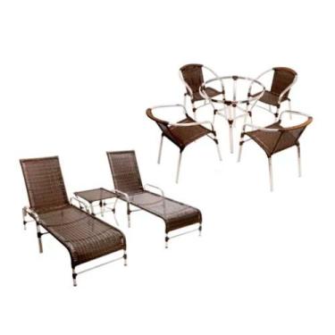 Imagem de Kit 4 Cadeiras Floripa e Mesa Garden em Alumínio e 2 Espreguiçadeiras 