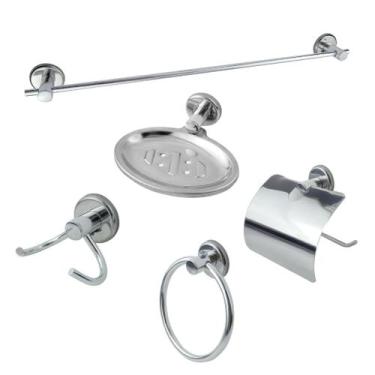 Imagem de Kit Acessórios Para Banheiro de Metal Aço Inox 5 Peças Stander Cód. 40