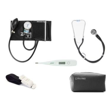 Imagem de Kit Academico Esfigmomanometro + Garrote + Termometro + Case - PAMED, 