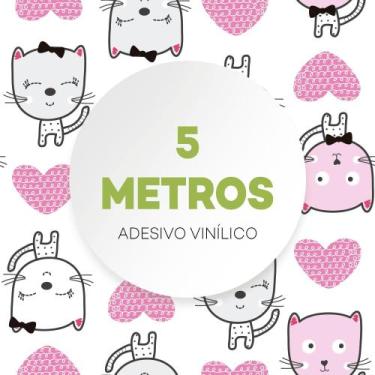 Imagem de Papel De Parede Adesivo Quarto Gato Fofo Rosa Coração - Criptonita, 5M