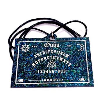 Imagem de Colar tabuleiro ouija preto com glitter em resina modelo exclusivo 6x5