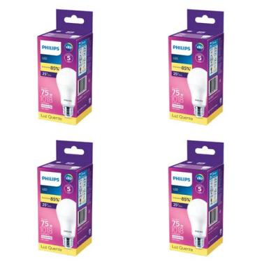Imagem de Kit 4 Lâmpada Led Bulbo 11w = 75w 1018lm Bivolt Philips 3000k amarela 