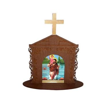 Imagem de Display Enfeite de Mesa Religioso Capelinha Oratório São Cristovão 20c