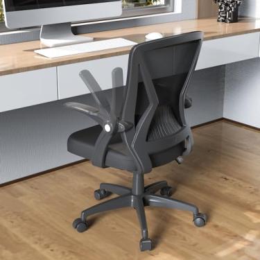 Imagem de TTD TIANTIANDA Cadeira de mesa giratória de malha ergonômica para computador e escritório em casa, altura ajustável com braços dobráveis e suporte lombar, meio das costas, preta