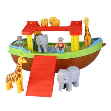 Imagem de Brinquedo Arca de Noé Infantil Barco Educativo Bonecos Animais Elefant