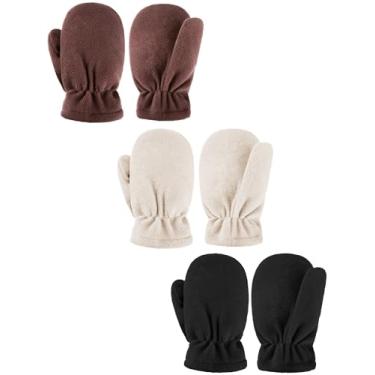 Imagem de 3 pares de luvas de inverno para bebês e crianças recém-nascidas, luvas quentes de lã para bebês e meninas, Cáqui, bege, preto, 6 - 18 Months