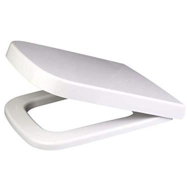Imagem de Assento de vaso sanitário com fechamento macio, branco, forma de o, dobradiças resistentes, fácil instalação, limpeza de formaldeído, durável, quadrado