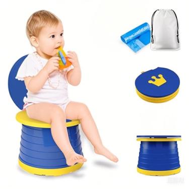 Imagem de Assento de vaso sanitário portátil, cadeira de vaso sanitário dobrável infantil para uso interno e externo com bolsa de viagem azul