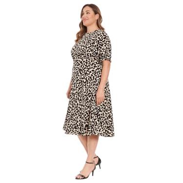 Imagem de London Times Vestidos lisonjeiros midi para coquetéis, convidados de casamento, verão e trabalho para mulheres, Bronzeado/preto, 25 Plus Size
