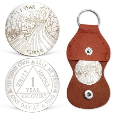 Imagem de Moeda de sobriedade de 1 ano com chip AA Medalhões One Day at A Time Moeda de Recuperação Alcoólicos Anônimos Presentes de Sobriedade de Aniversário de Um Ano para Homens e Mulheres