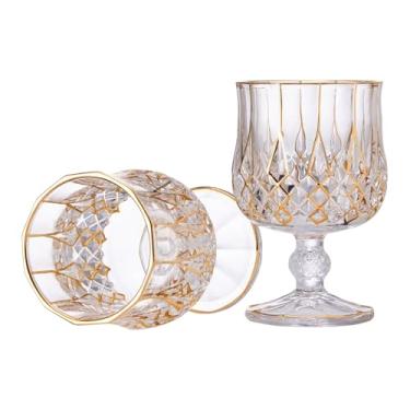 Imagem de GLASKEY Conjunto de copos de conhaque e conhaque de cristal de ouro 2-24K decorados à mão, taças de conhaque de vidro de conhaque de haste curta para bourbon, uísque, tequila, armagnac, rum, ideias de