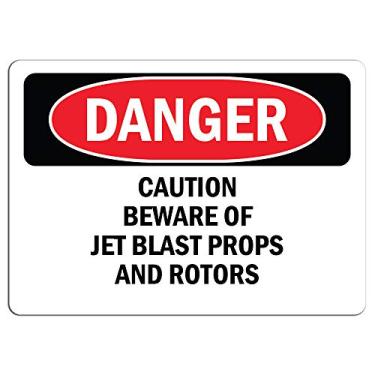 Imagem de Danger - Caution Beware of Jet Blast Props and Rotors | Adesivo adesivo adesivo de loja de varejo adere a qualquer superfície de 20 cm
