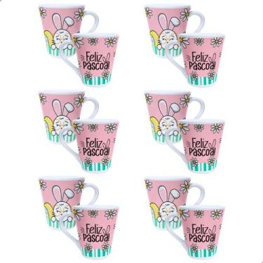 Imagem de Jogo Xícara café chá 6 uni - Decoração lembrancinha Pascoa Coelhinho C