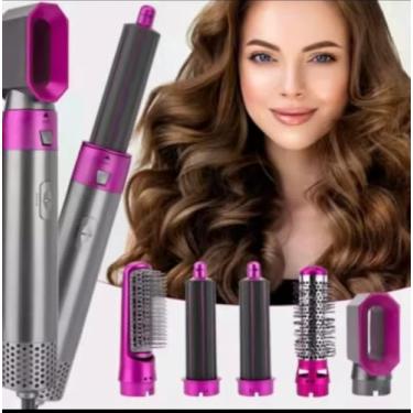 Imagem de Kit Modelador de Cabelos 1000W 5 em 1 Para Modelar Escovar Secar e Alisar Bivolt Possui Ajuste de Temperatura e Cabo Giratório