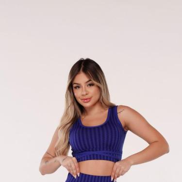 Imagem de Cropped Feminino Energy Academia Fitness - Força do Sol, GG, Azul