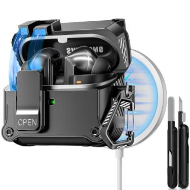 Imagem de Capa de bloqueio seguro para Samsung Galaxy Buds3 FE (2025)/Buds3 Pro e Galaxy Buds 3 (2024), capa rígida à prova de choque com kit de limpeza e chaveiro | Abertura automática | Compatível com MagSafe