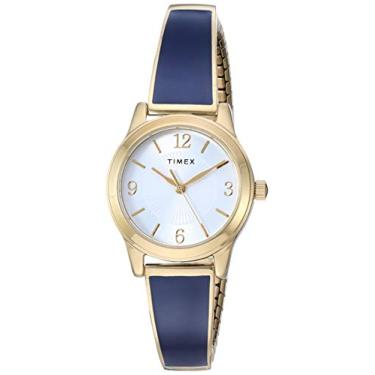 Imagem de Timex Relógio feminino com pulseira elástica de 25 mm, Azul/dourado,