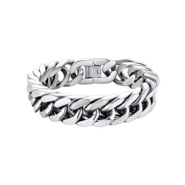 Imagem de ChainsHouse Pulseira de elos cubanos de aço inoxidável, 8 mm/12 mm/17 mm de largura, 19 cm/21 cm/22,9 cm, pulseira de corrente banhada a ouro 18K para homens e mulheres, caixa de presente, 23 cm,