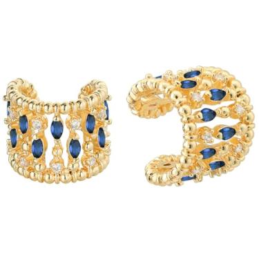 Imagem de BENEIGE Brincos de orelha femininos banhados a ouro 14 K, brincos de orelha banhados a ouro 14 K, conjunto de punhos para o dia a dia para mulheres, Latão, Sem pedra preciosa