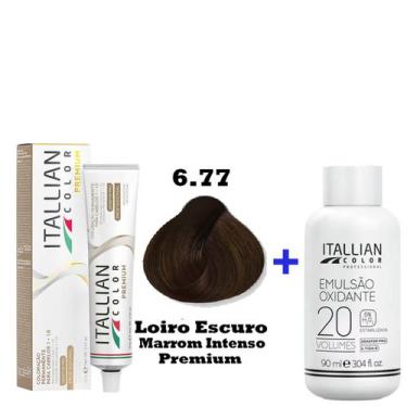 Imagem de Kit Coloração Itallian Premium 60g Louro Escuro Marrom Intenso 6.77 + 