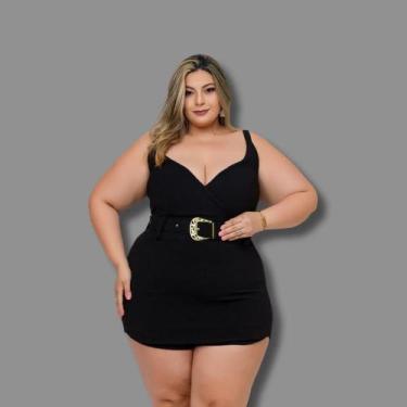 Imagem de Macaquinho Plus Size Curto Short Saia Alça C Cinto 0607 - Bellucy Moda