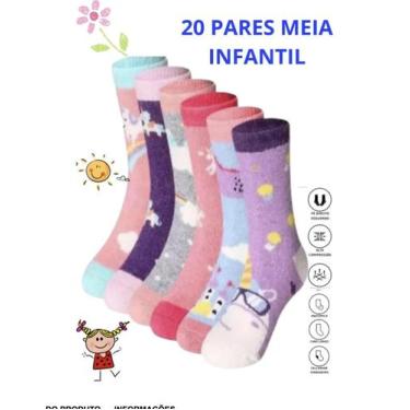 Imagem de Kit 20 Pares Meia Cano Longo Feminina Menina Infantil Infanto Juvenil 