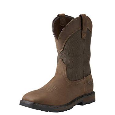 Imagem de Ariat Bota masculina Groundbreaker bico quadrado largo impermeável biqueira de aço marrom/marrom balístico 10, Palma marrom/marrom balístico, 10