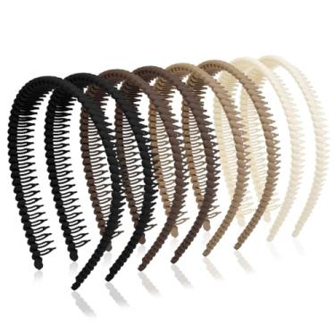 Imagem de Huachi Fitas de cabelo femininas antiderrapantes com dentes, faixas de cabelo de plástico com pente de dentes skinny pretas para cabelo feminino, faixas de cabeça femininas onduladas, acessórios de