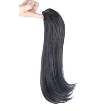 Imagem de Lindo Extensões de cabelo de rabo de cavalo reto de 18"/45 cm cabelo humano misto seda preto ponytai clipe em extensões de cabelo micro encaracolado rabo de cavalo apliques Ajustável