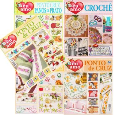 Imagem de Eu Amo Ponto Cruz e Croche Kit 5 Revistas Artesanato Bordados Modernos