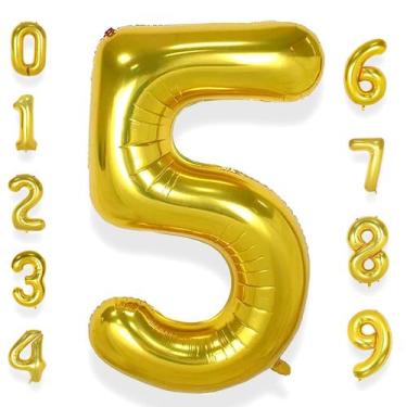 Imagem de Balões com Número 5 Dourado - 40 Polegadas com Hélio - Festa de 5 Anos
