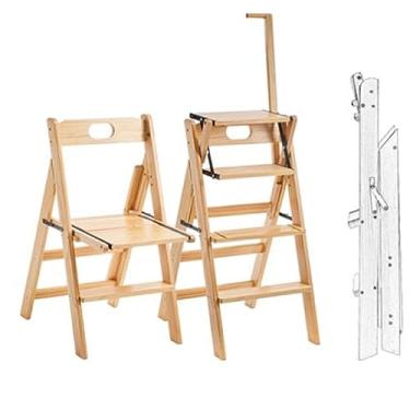 Imagem de Escada dobrável de madeira maciça para biblioteca, escada, escada, escada, escada, escada, degrau, degrau, 4 degraus, escada dobrável com corrimão, suporte de exibição de 4 degraus, suporte de flores,
