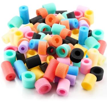 Imagem de Frienda 100 pedaços de macarrão de piscina, multicolorido, para artesanato, corda, tamanho pequeno, versátil, misturado, flutuante, tubo de espuma para brincar ou fazer artesanato DIY multiuso