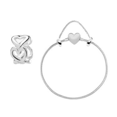 Imagem de Kit Pulseira de Berloque Coração e Mini Separador Coração em Prata 925