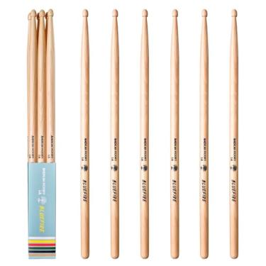 Imagem de 6 varas/3 pares de baquetas 5A naturais, baquetas clássicas de 5A, baquetas de nogueira com pontas de bolota, para bateria acústica ou eletrônica, baqueta Bluefire, peso correspondente. Baqueta