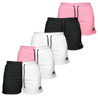 Imagem de Kit 5 Shorts Moletom Feminino Com 2 Bolsos Fenda Lateral Básico Casual