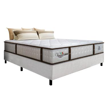 Imagem de Cama Box Casal King Colchão Molas Ensacadas Gazin Com Pillow Veneza 193x203x68cm Branco/Marrom