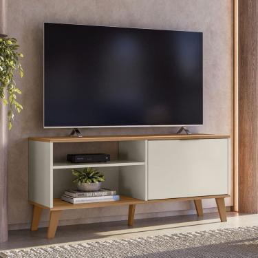 Imagem de Rack 120cm para TV até 50" 1 Porta Madri Cor Off White e Nature - Peternella